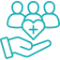 Community support icon: hand holding heart