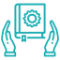 Hands holding tablet with gear icon
